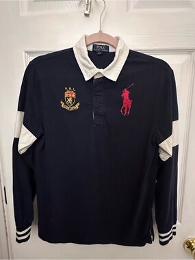 Ralph Lauren Navy Crest Rugby with Gold and Red Embroidery Boys Large (14-16)